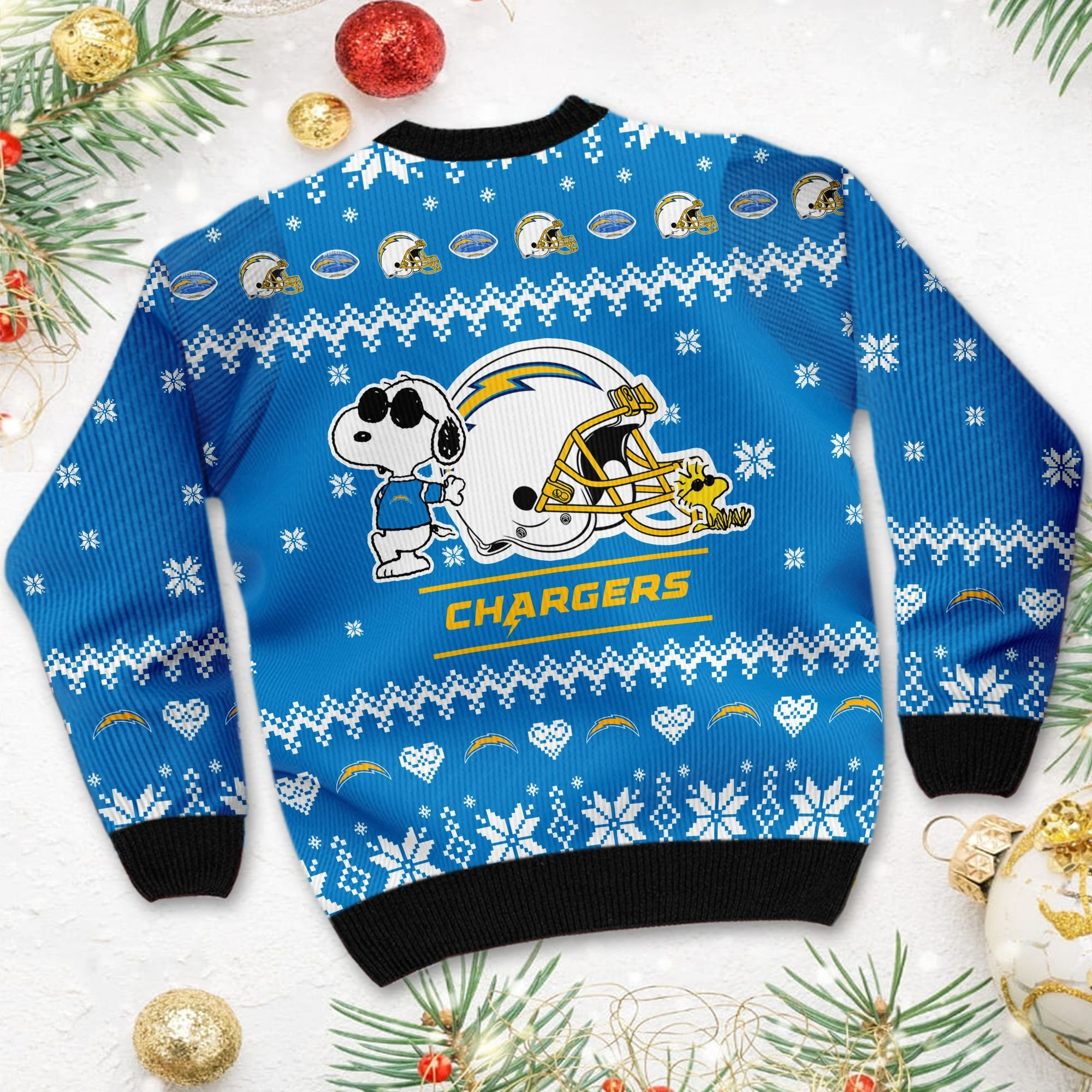 Los Angeles Chargers Cute The Snoopy Show Football Helmet 3D Ugly Christmas Sweater Perfect Holiday Gift - Image 4