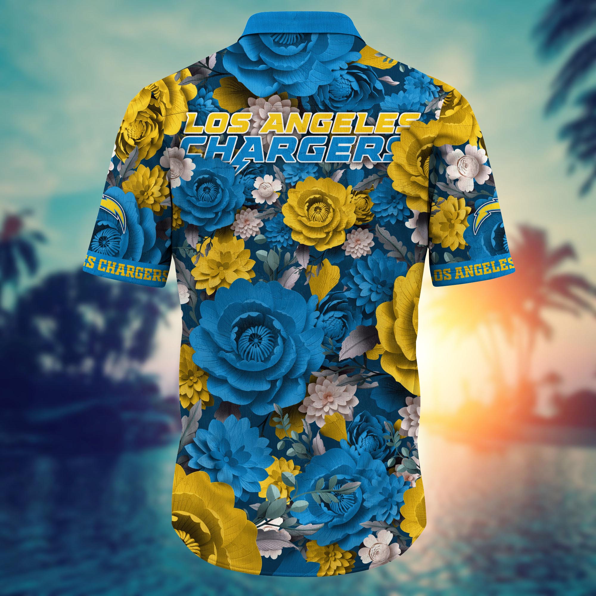 Los Angeles Chargers Floral Thunderstorm Aloha Hawaiian Shirt for Men & Women - Image 3