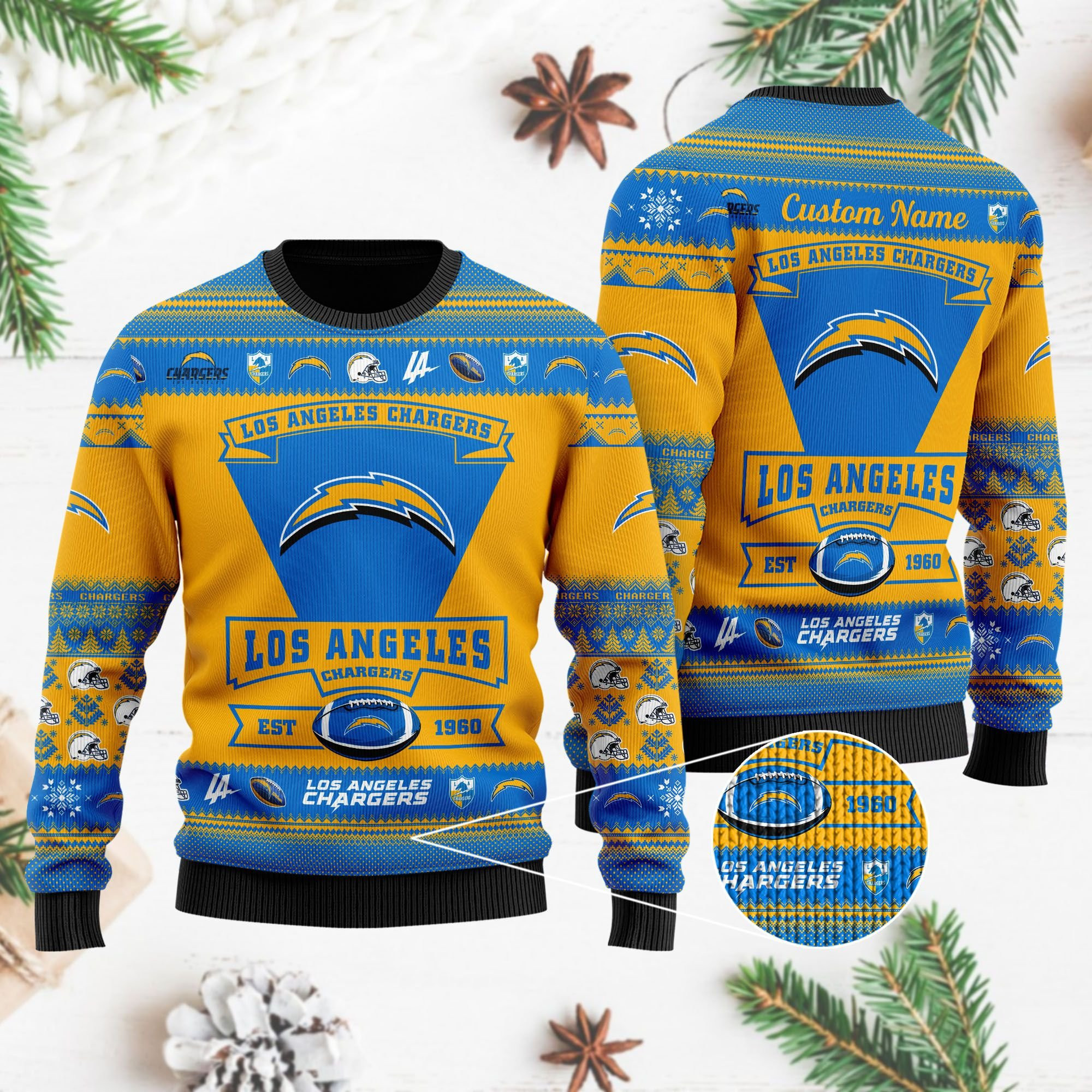Los Angeles Chargers Football Team Logo Personalized Ugly Christmas Sweater, Perfect Holiday Gift