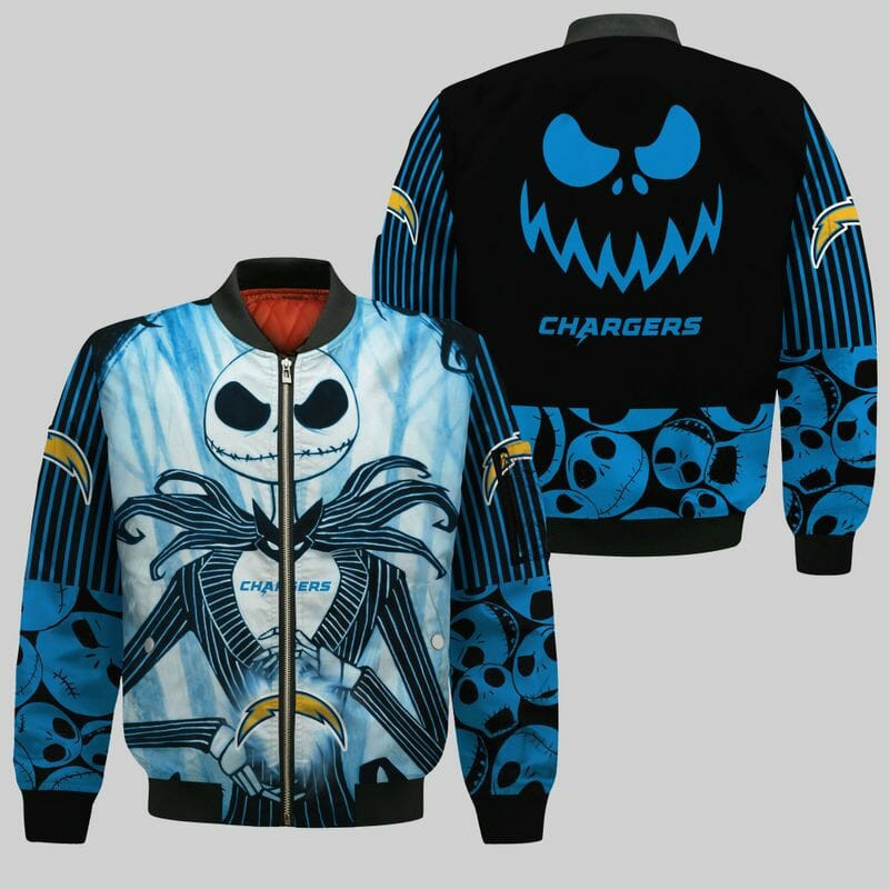 Los Angeles Chargers Jack Skellington Bomber Jacket | NFL Team Jacket for Men & Women | Football Fan Gift