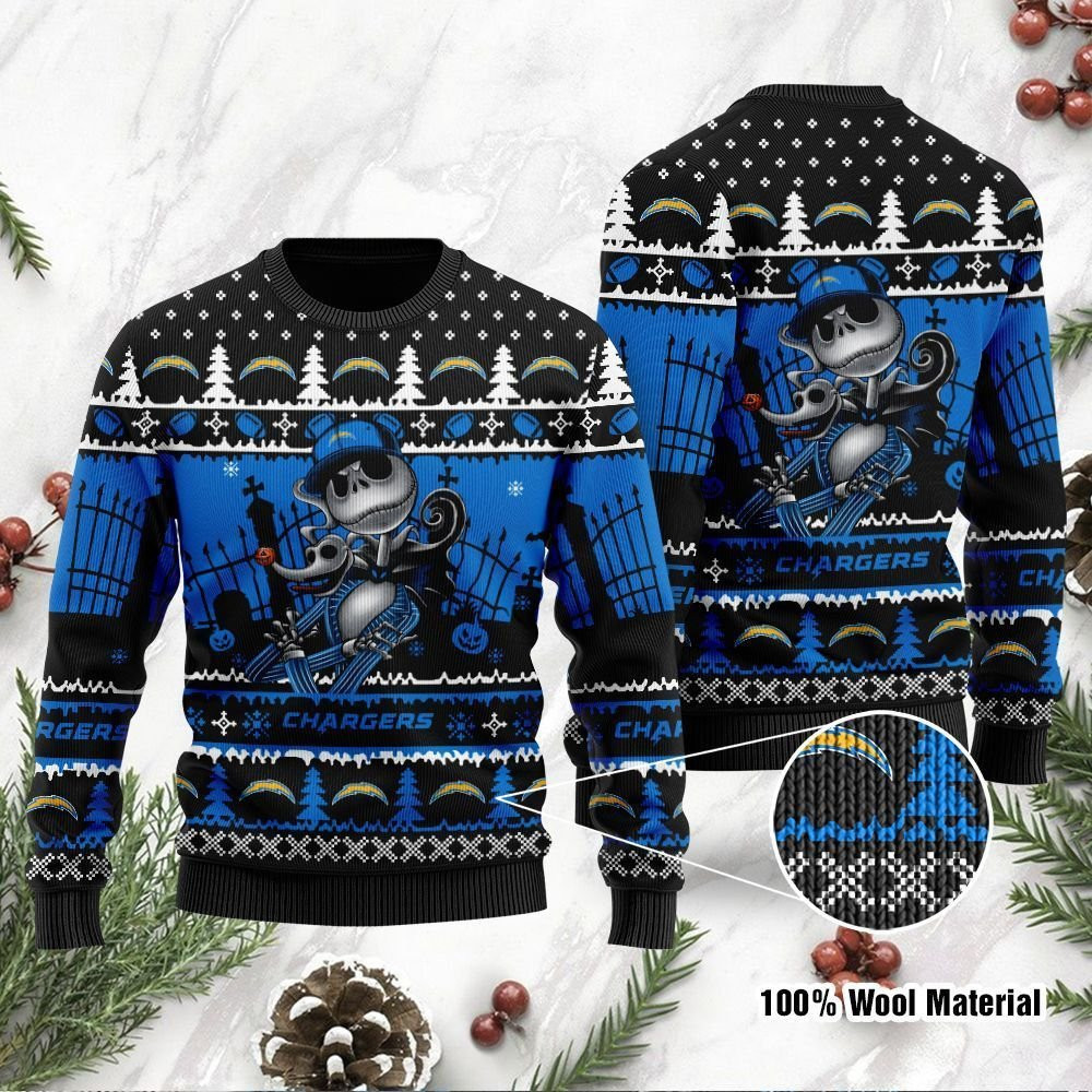 Los Angeles Chargers Jack Skellington Halloween Ugly Christmas Sweater Perfect Holiday Gift