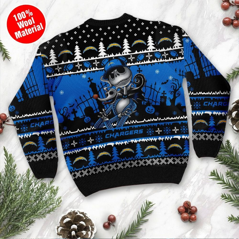 Los Angeles Chargers Jack Skellington Halloween Ugly Christmas Sweater Perfect Holiday Gift - Image 3