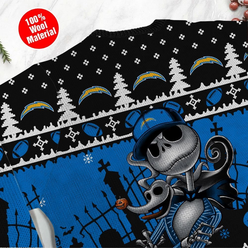 Los Angeles Chargers Jack Skellington Halloween Ugly Christmas Sweater Perfect Holiday Gift - Image 5