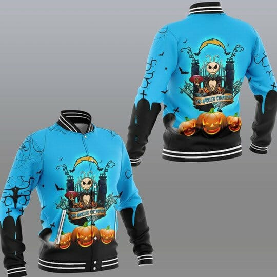 Los Angeles Chargers Jack Skellington Varsity Baseball Jacket for Men & Women | NFL Team Fan Gift