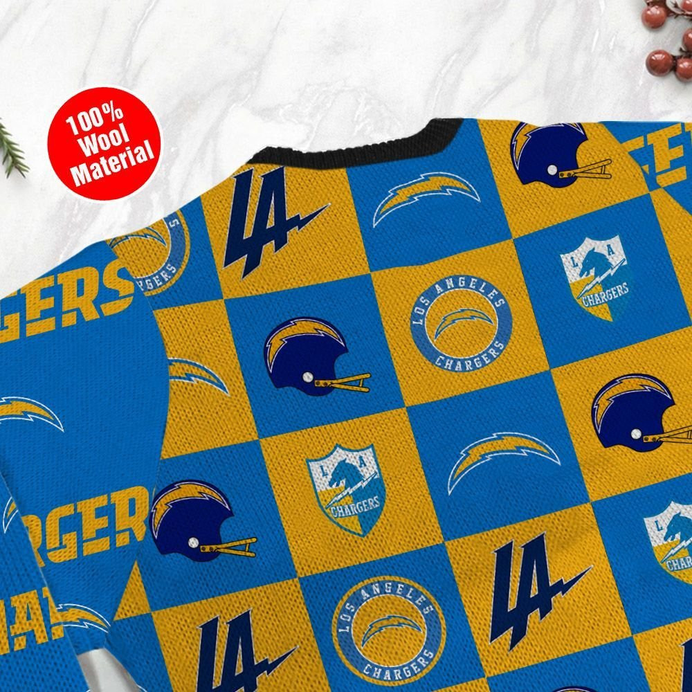 Los Angeles Chargers Logo Checkered Flannel Design Ugly Christmas Sweater Perfect Holiday Gift - Image 5