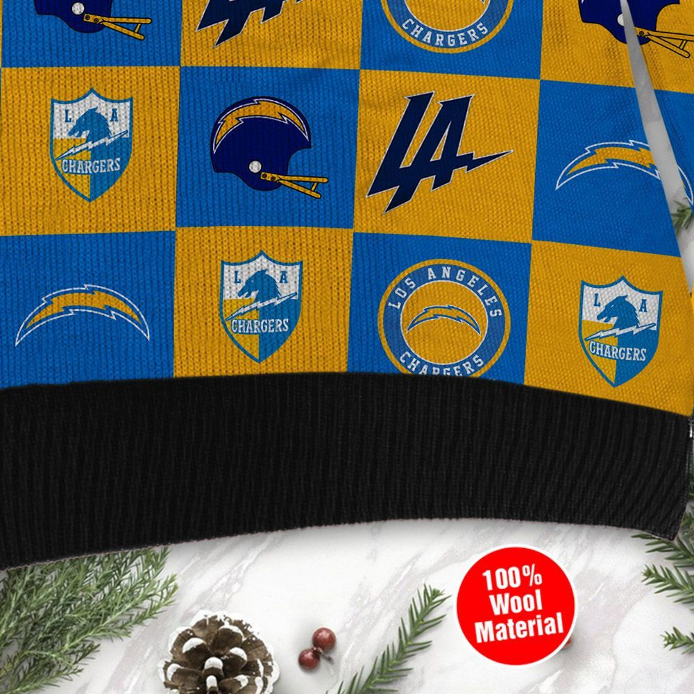 Los Angeles Chargers Logo Checkered Flannel Design Ugly Christmas Sweater Perfect Holiday Gift - Image 4