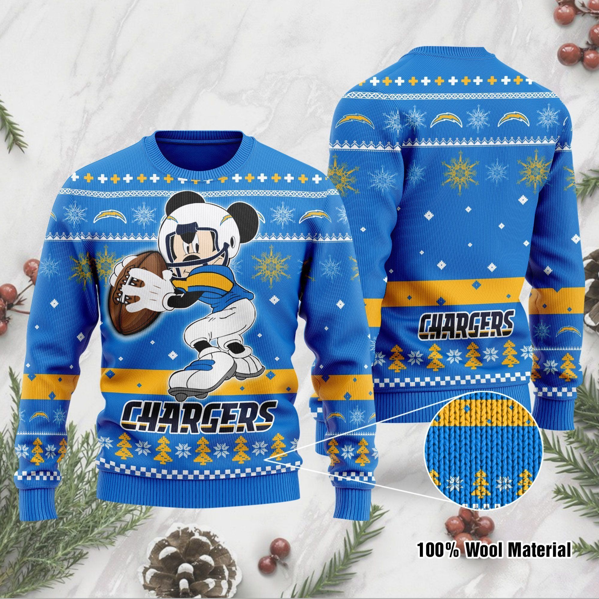 Los Angeles Chargers Mickey Mouse Funny Ugly Christmas Sweater Holiday Xmas Party Men Women Plus Size