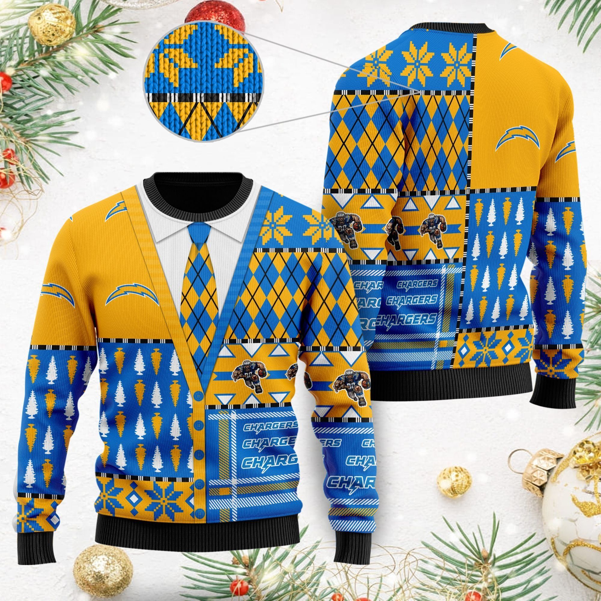 Los Angeles Chargers NFL American Football Team Cardigan Style 3D Men And Women Ugly Christmas Sweater For Sport Lovers On Christmas Days
