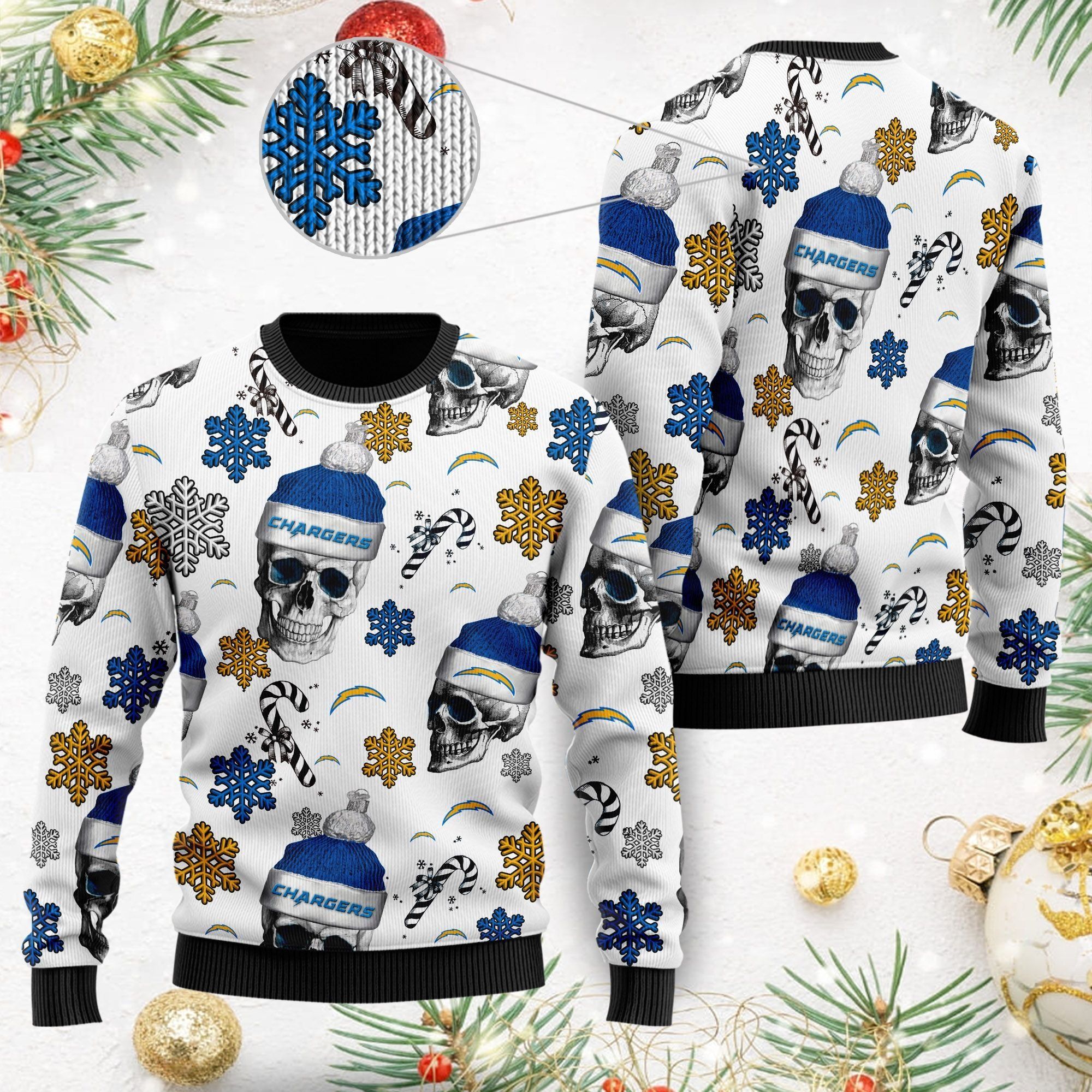 Los Angeles Chargers NFL Football Team Santa Skulls Ugly Christmas Sweater