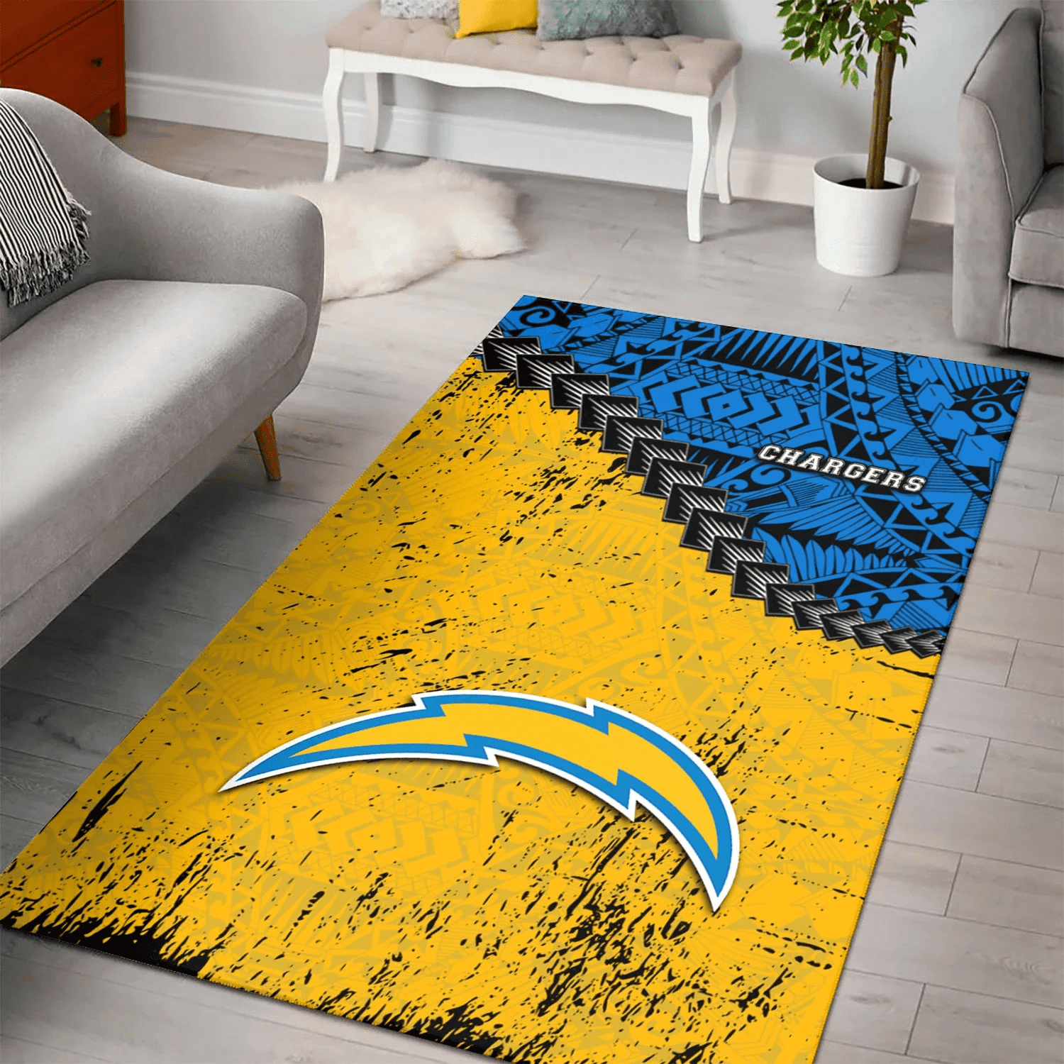 Los Angeles Chargers Rectangle Area Rug – Full Print Carpet For Living Room & Bedroom Home Decor