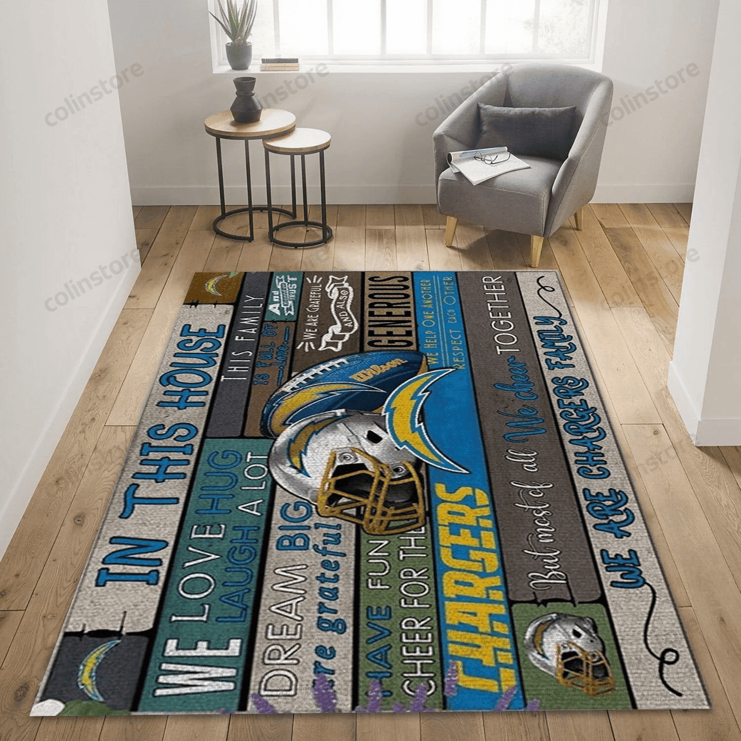 Los Angeles Chargers Rectangle Area Rug – Full Print Carpet For Living Room & Bedroom Home Decor