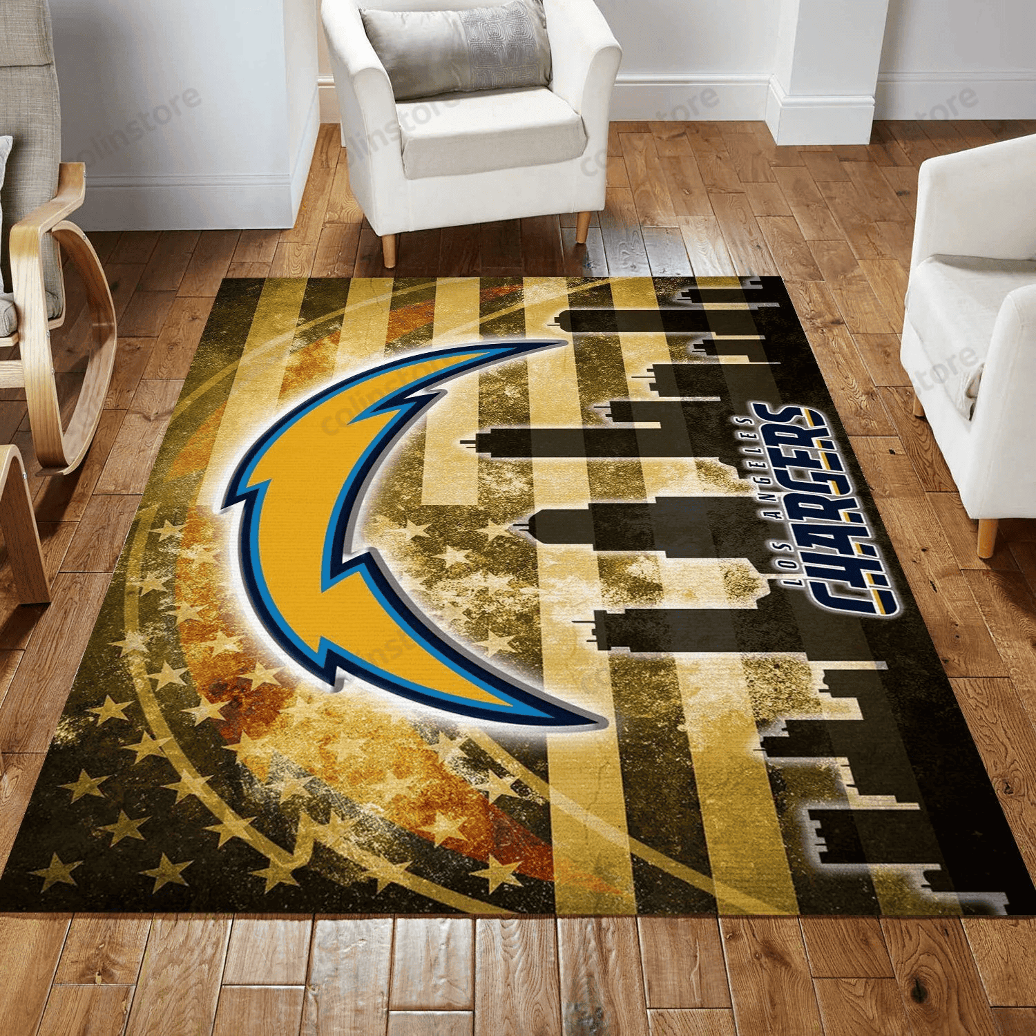 Los Angeles Chargers Rectangle Area Rug – Full Print Carpet For Living Room & Bedroom Home Decor