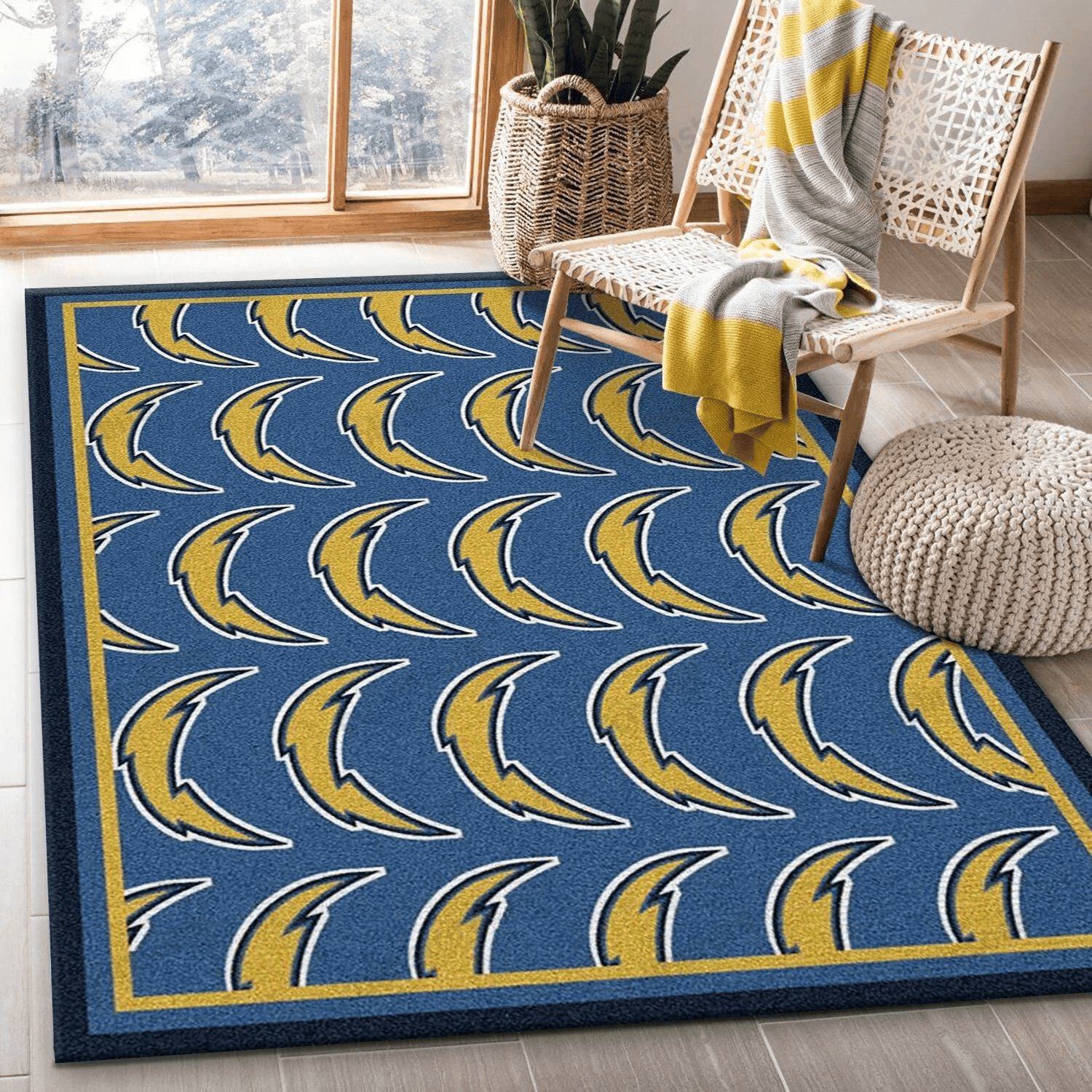 Los Angeles Chargers Repeat Rug Team Rectangle Area Rug – Full Print Carpet For Living Room & Bedroom Home Decor