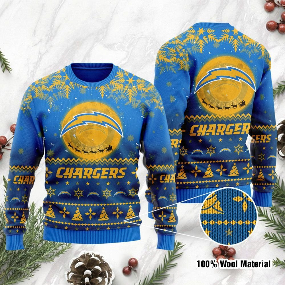 Los Angeles Chargers Santa Claus In The Moon Ugly Christmas Sweater, Perfect Holiday Gift