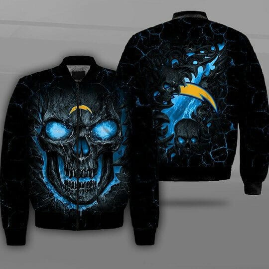 Los Angeles Chargers Skull Black Bomber Jacket | NFL Team Jacket for Men & Women | Football Fan Gift