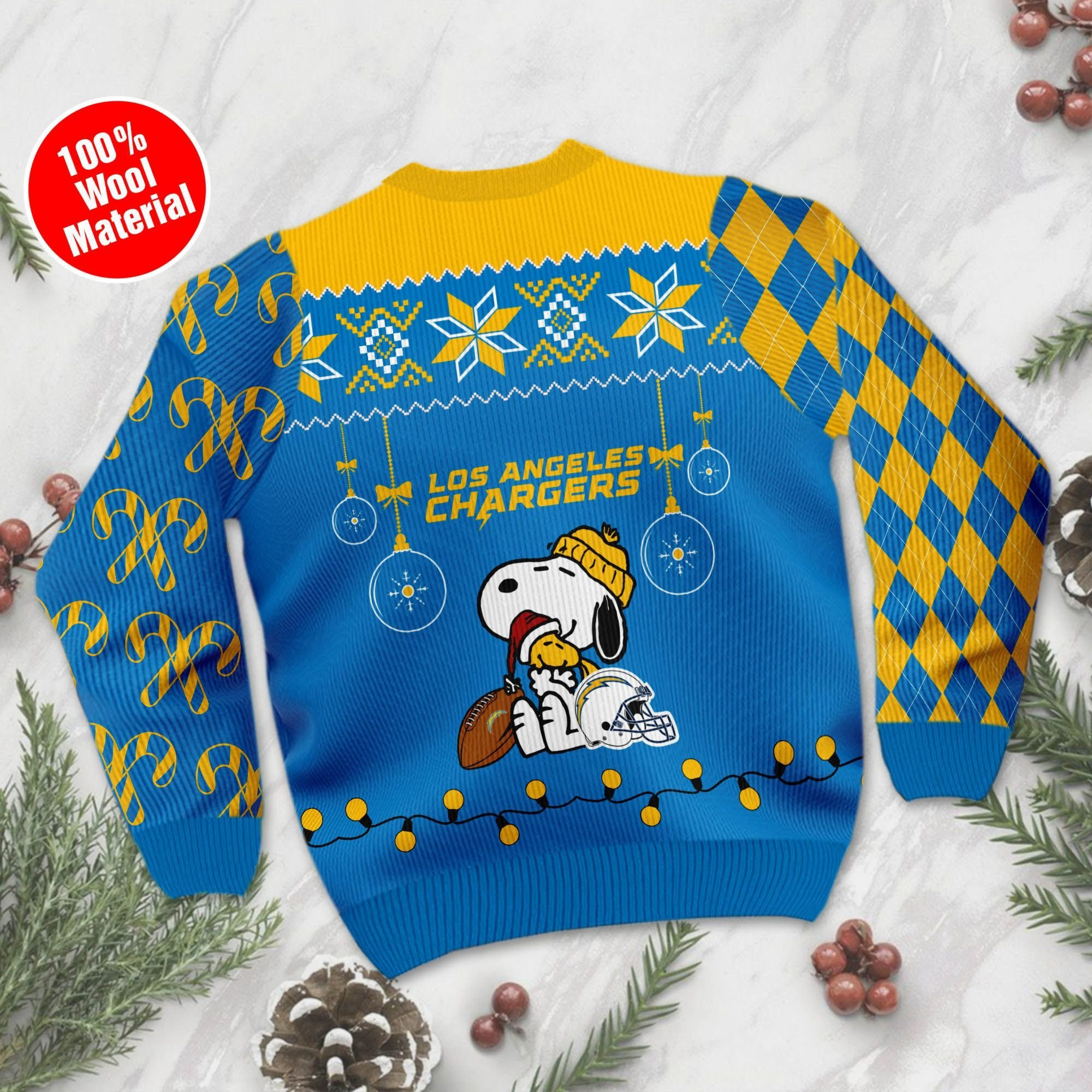 Los Angeles Chargers Snoopy Ugly Christmas Sweater, Perfect Holiday Gift - Image 3