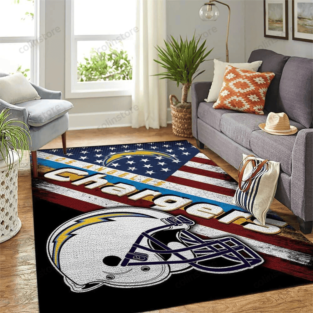 Los Angeles Chargers Team Logo Rectangle Area Rug – Full Print Carpet For Living Room & Bedroom Home Decor
