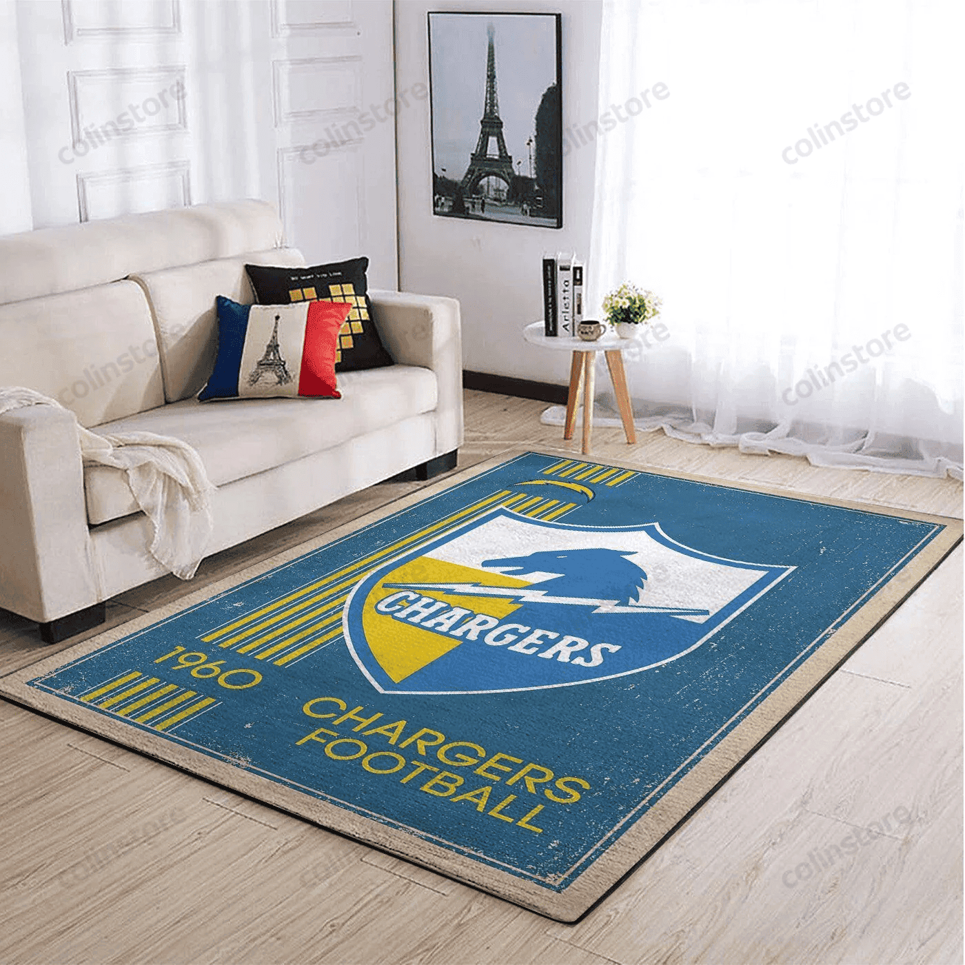 Los Angeles Chargers Team Logo Rectangle Area Rug – Full Print Carpet For Living Room & Bedroom Home Decor