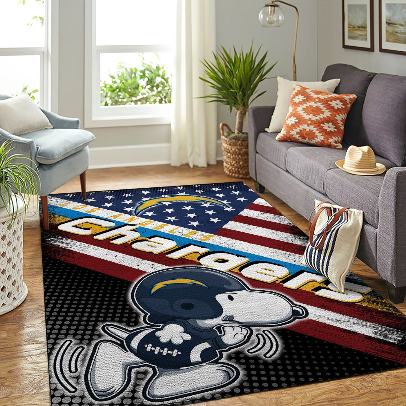 Los Angeles Chargers Team Logo Snoopy Us Rectangle Area Rug – Full Print Carpet For Living Room & Bedroom Home Decor