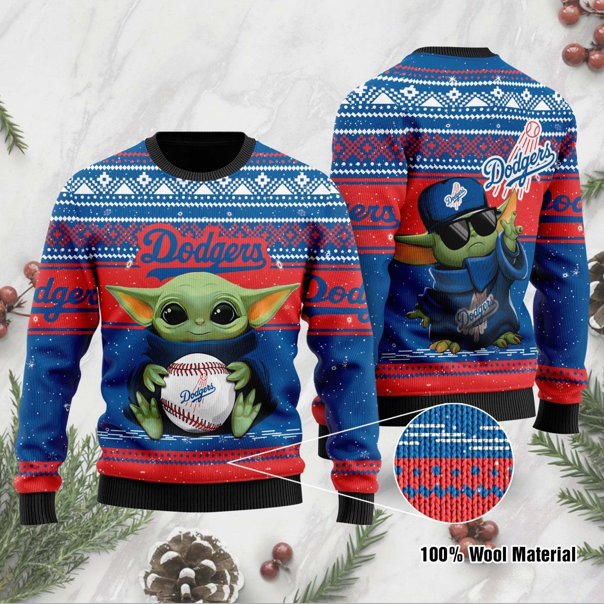Los Angeles Dodgers Grogu Baby Yoda Hug Logo Ugly Christmas Sweater Party