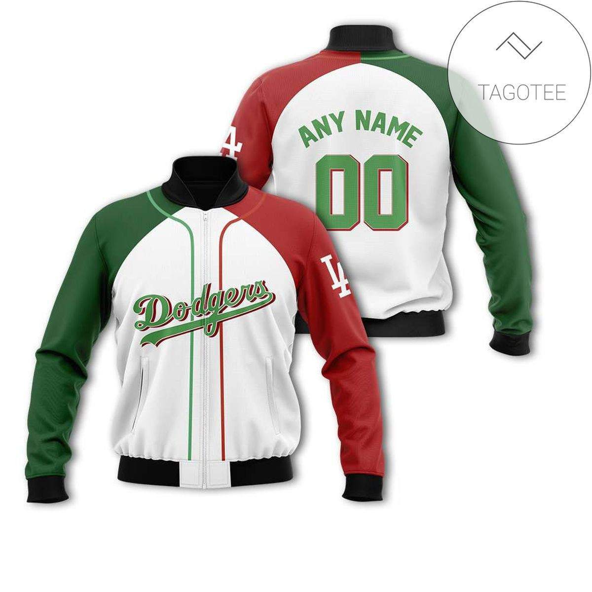 Los Angeles Dodgers Personalized Name Number White Green Bomber Jacket | MLB Team Jacket for Men & Women | Baseball Fan Gift