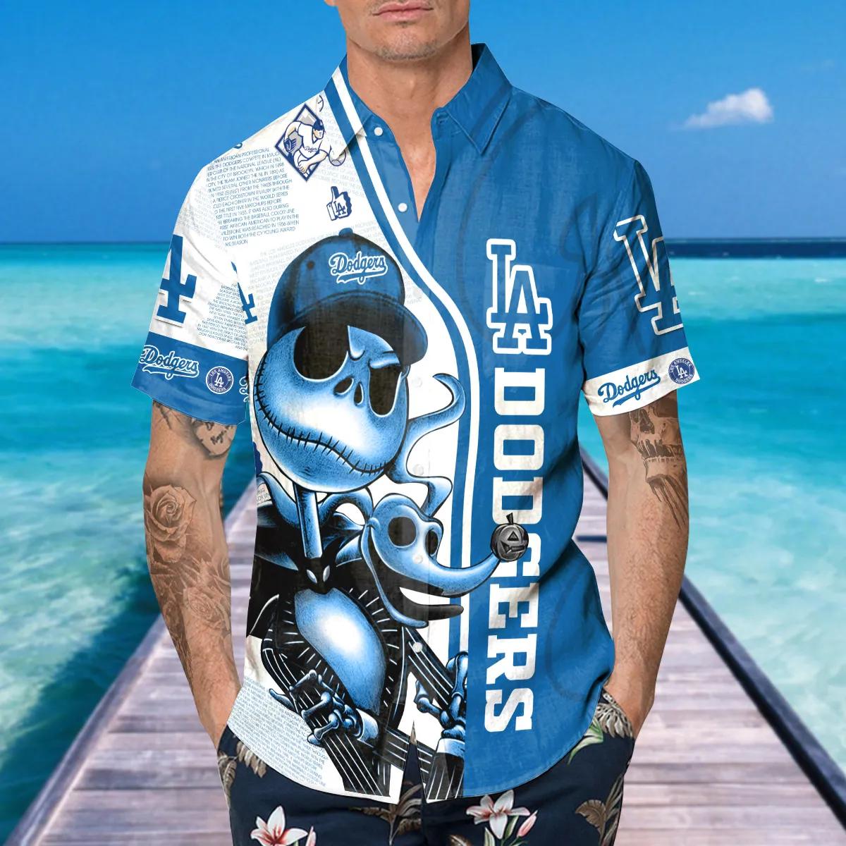 Los Angeles Dodgers Skeleton Swag Aloha Hawaiian Shirt for Men & Women - Image 4