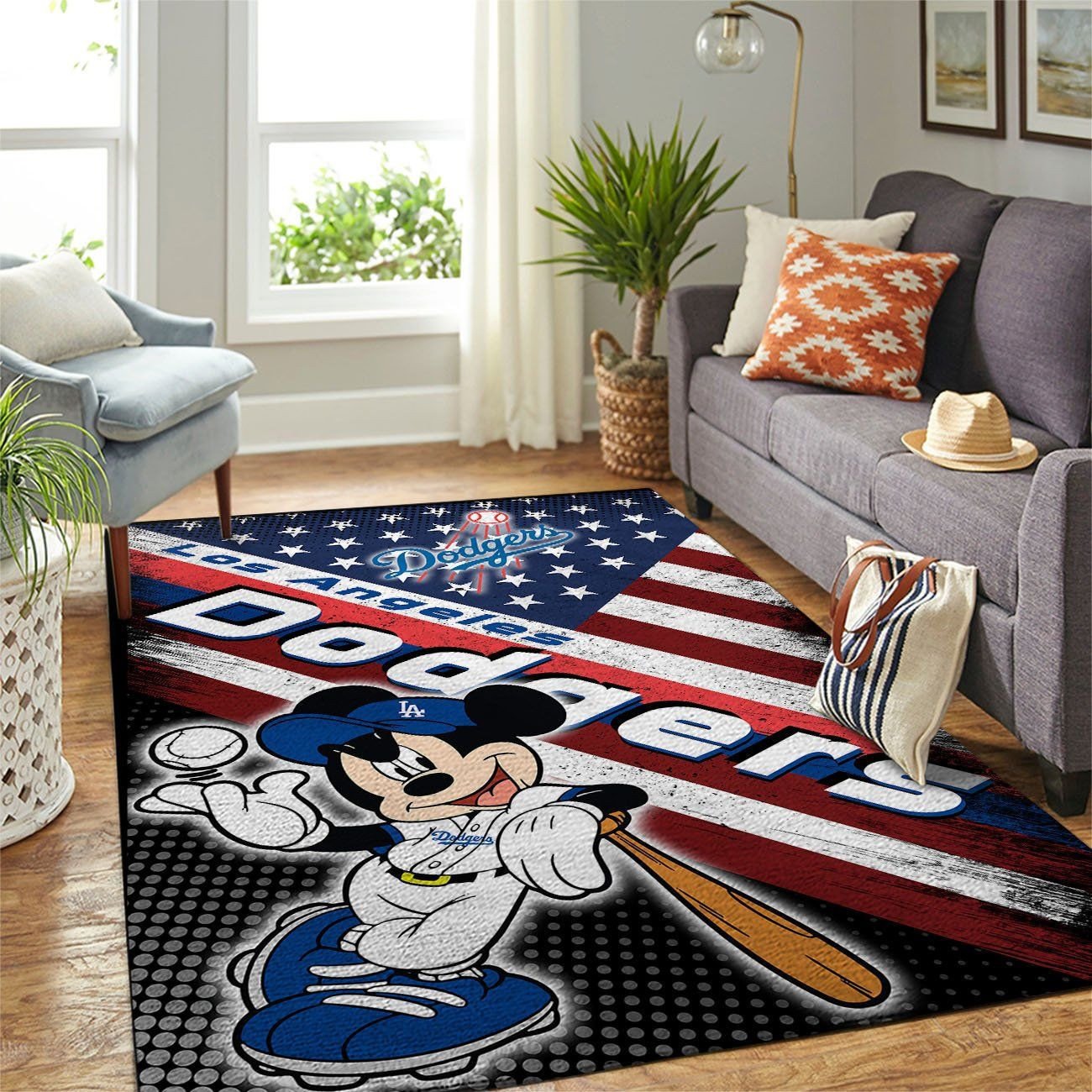 Los Angeles Dodgers Team Logo Mickey Us Rectangle Area Rug – Full Print Carpet For Living Room & Bedroom Home Decor