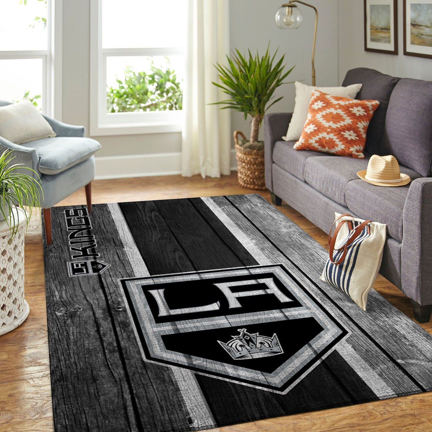 Los Angeles Kings Team Logo Wooden Rectangle Area Rug – Full Print Carpet For Living Room & Bedroom Home Decor