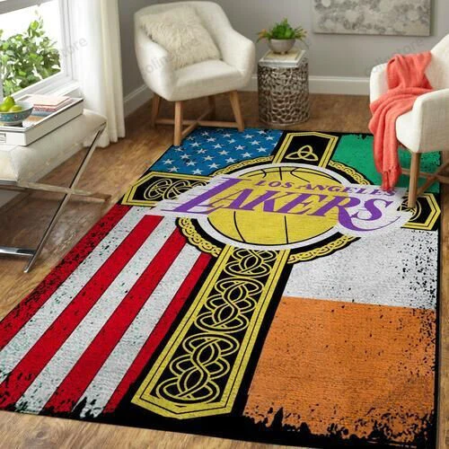 Los Angeles Lakers Basketball Irish St Patricks Day Flag Cross 3D Rectangle Area Rug – Full Print Carpet For Living Room & Bedroom Home Decor