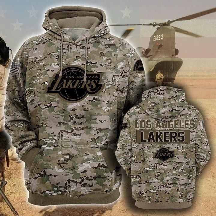 Los Angeles Lakers Camouflage Veteran 3D All Over Print Hoodie & Zip Hoodie