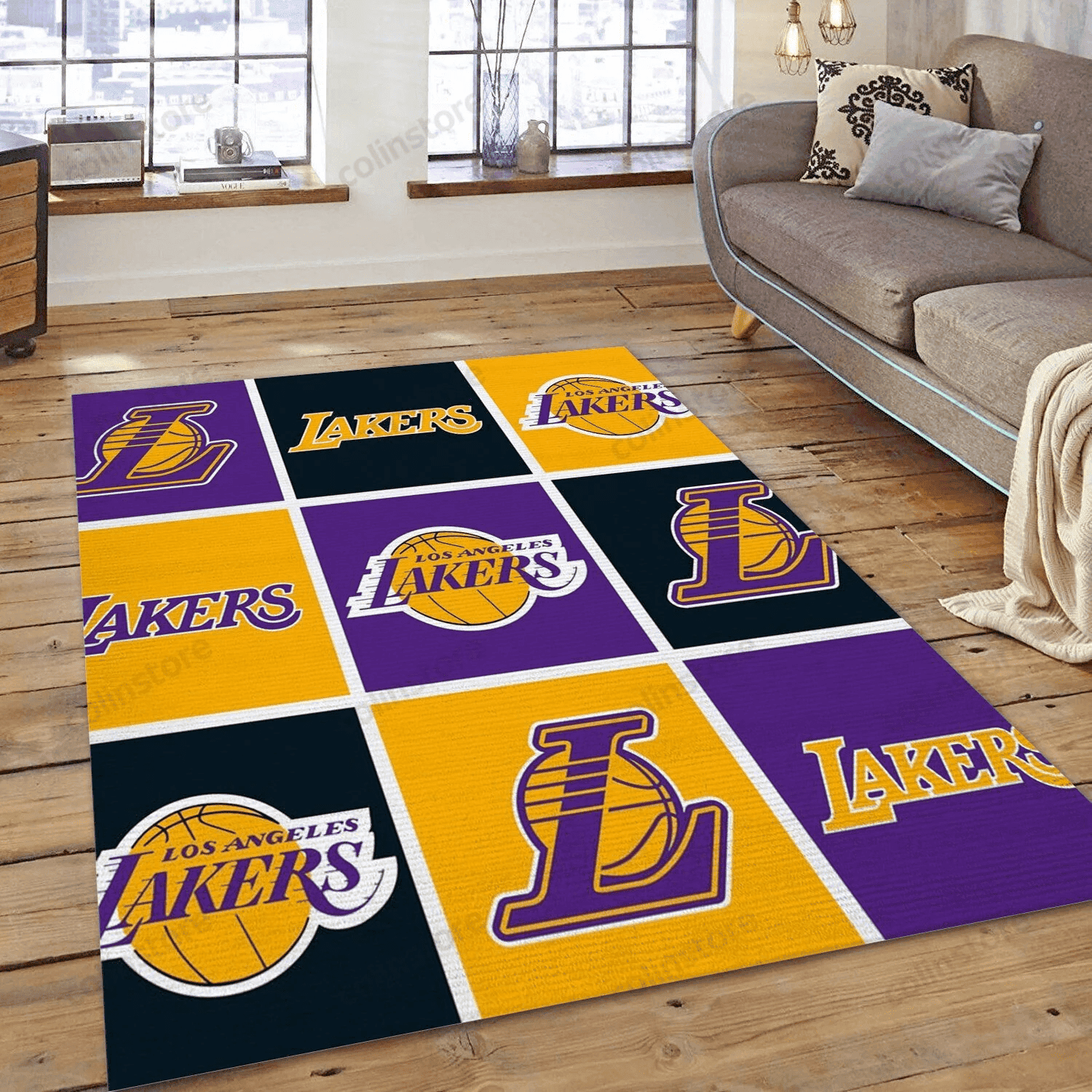 Los Angeles Lakers Logo 3D Rectangle Area Rug – Full Print Carpet For Living Room & Bedroom Home Decor