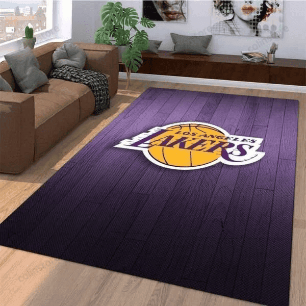 Los Angeles Lakers Logo Wooden 3D Rectangle Area Rug – Full Print Carpet For Living Room & Bedroom Home Decor
