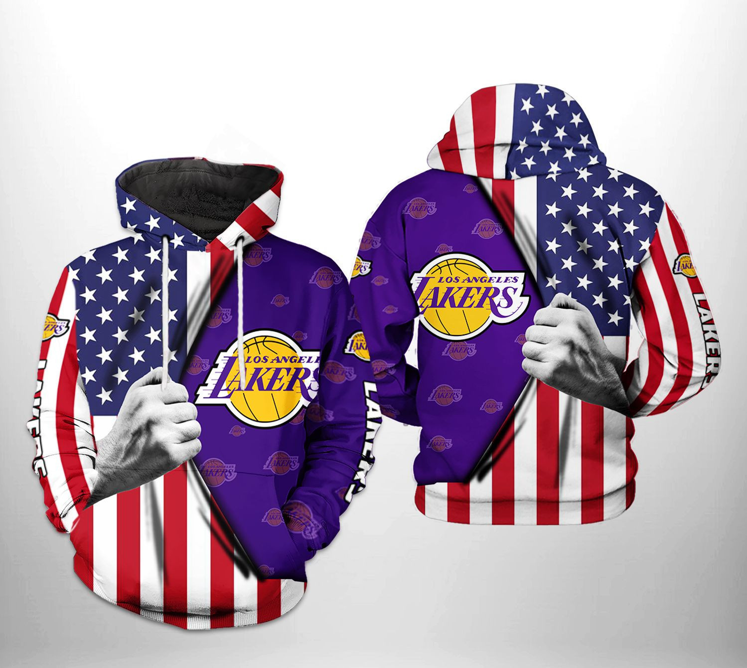 Los Angeles Lakers NBA US Flag Team 3D All Over Print Hoodie & Zip Hoodie