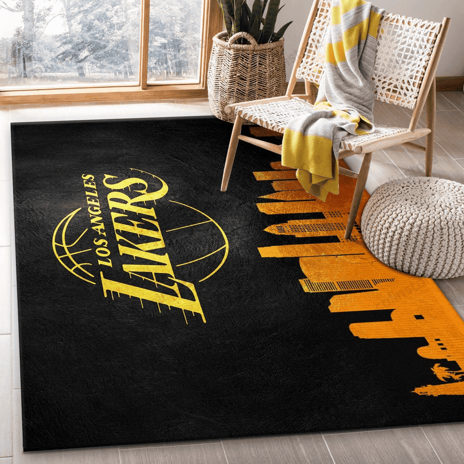 Los Angeles Lakers Skyline 3D Rectangle Area Rug – Full Print Carpet For Living Room & Bedroom Home Decor