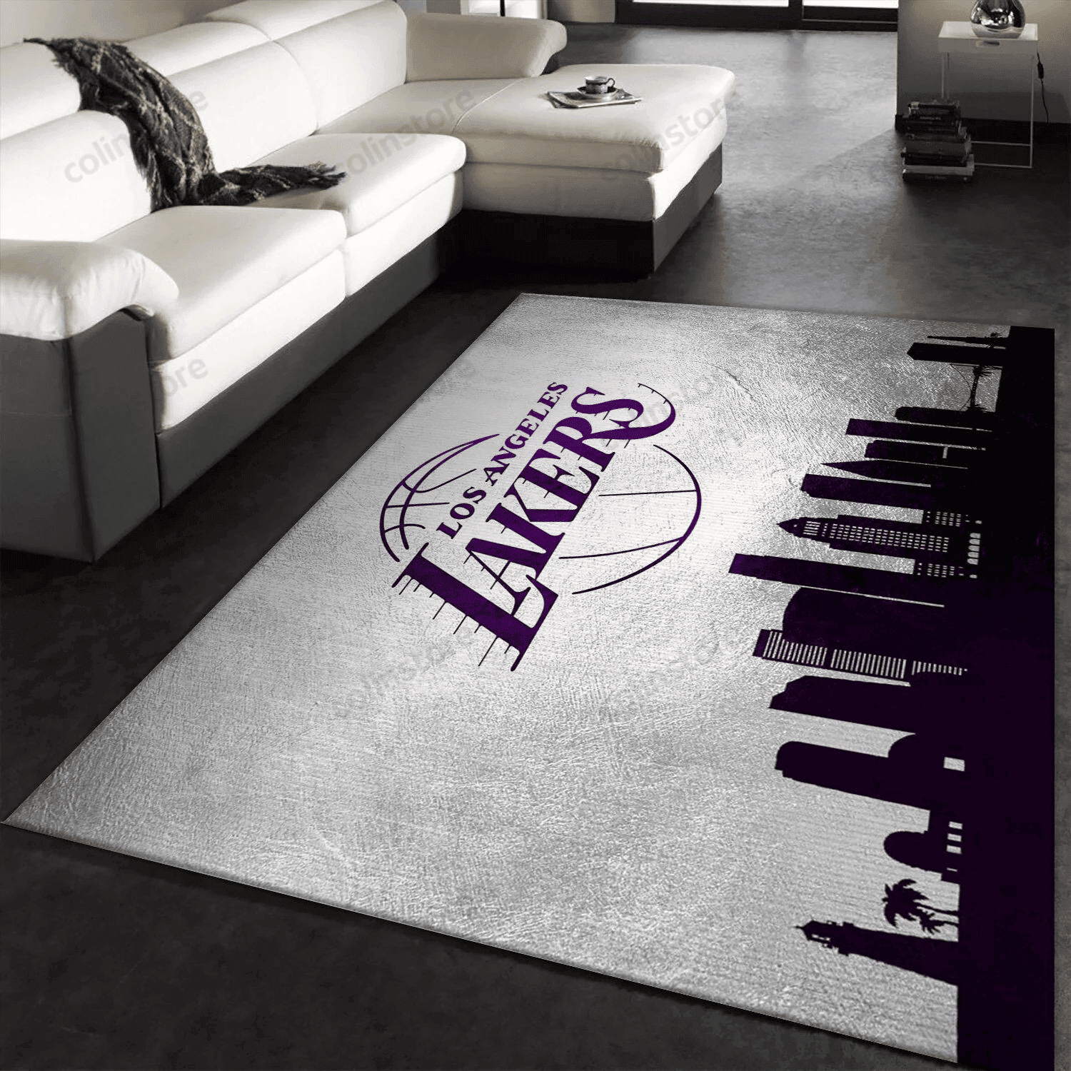 Los Angeles Lakers Skyline Rectangle Area Rug – Full Print Carpet For Living Room & Bedroom Home Decor