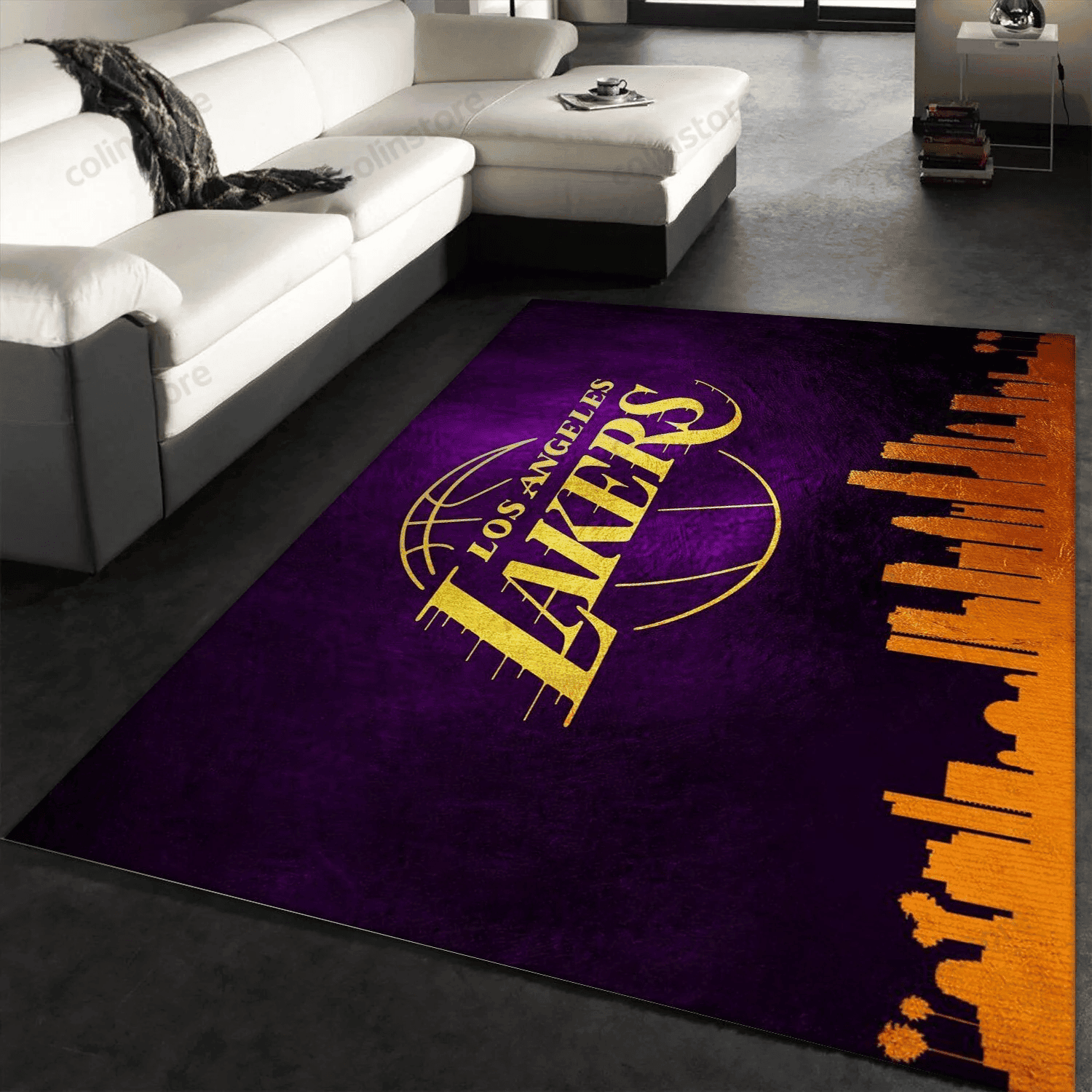 Los Angeles Lakers Skyline Rectangle Area Rug – Full Print Carpet For Living Room & Bedroom Home Decor