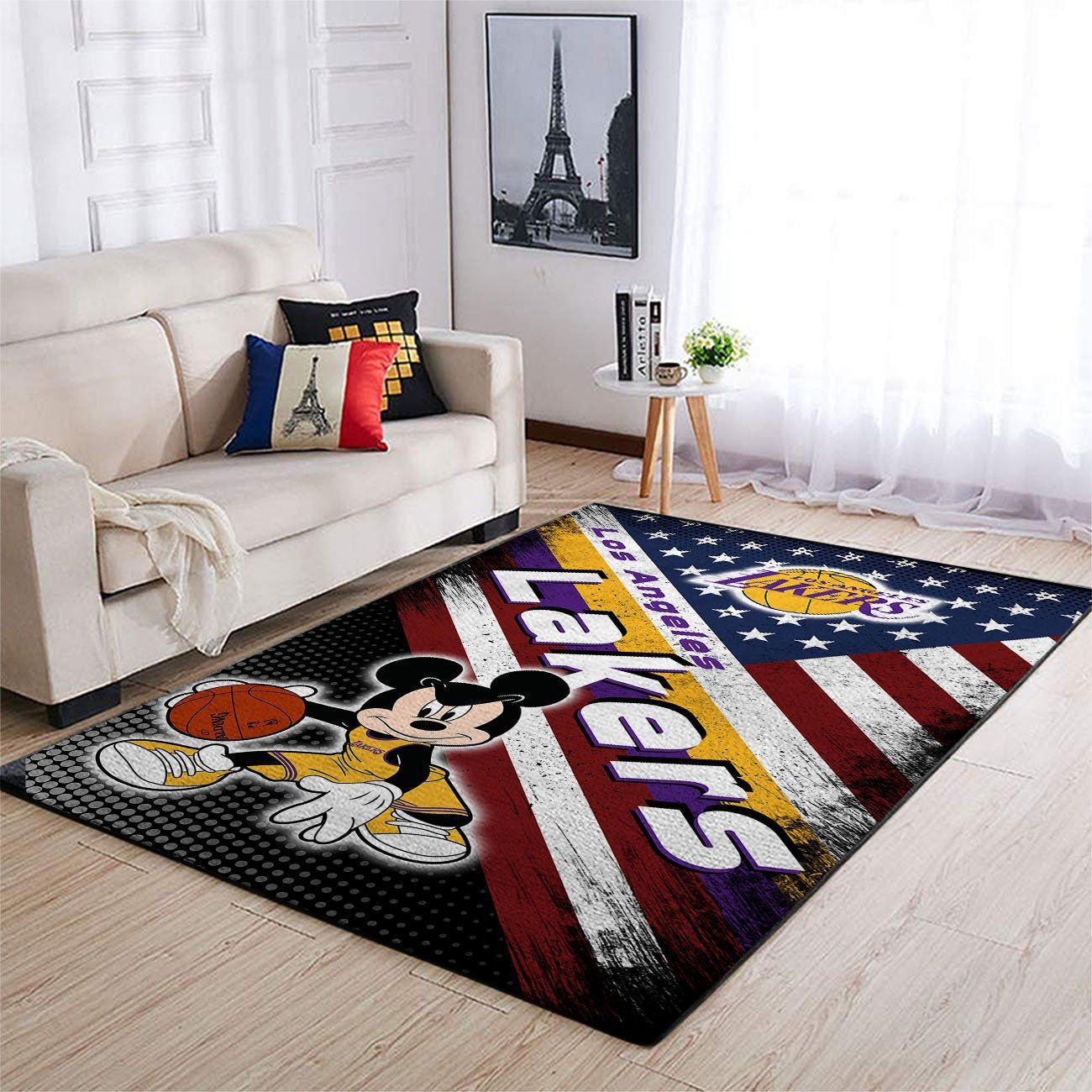 Los Angeles Lakers Team Logo Mickey Us Rectangle Area Rug – Full Print Carpet For Living Room & Bedroom Home Decor