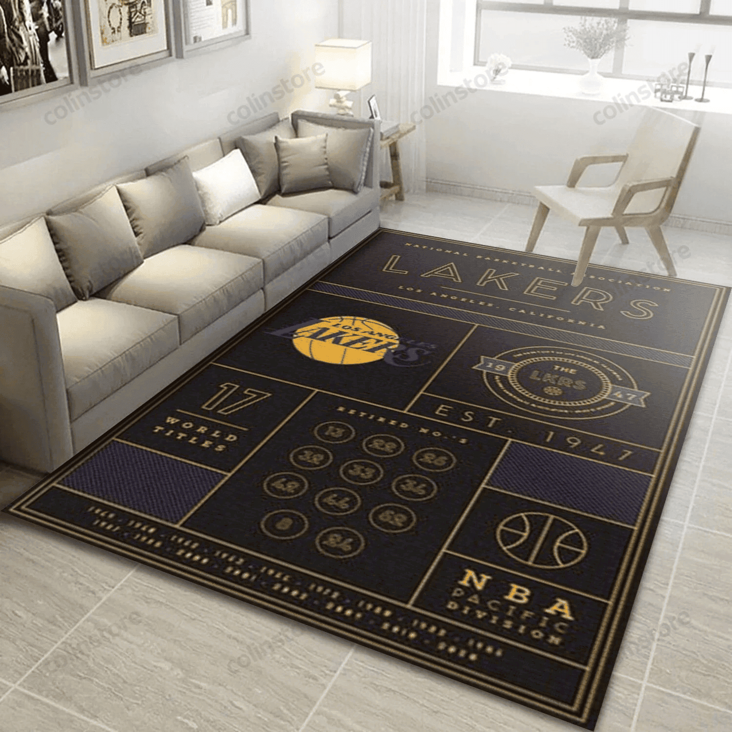 Los Angeles Lakers World Titles 3D Rectangle Area Rug – Full Print Carpet For Living Room & Bedroom Home Decor