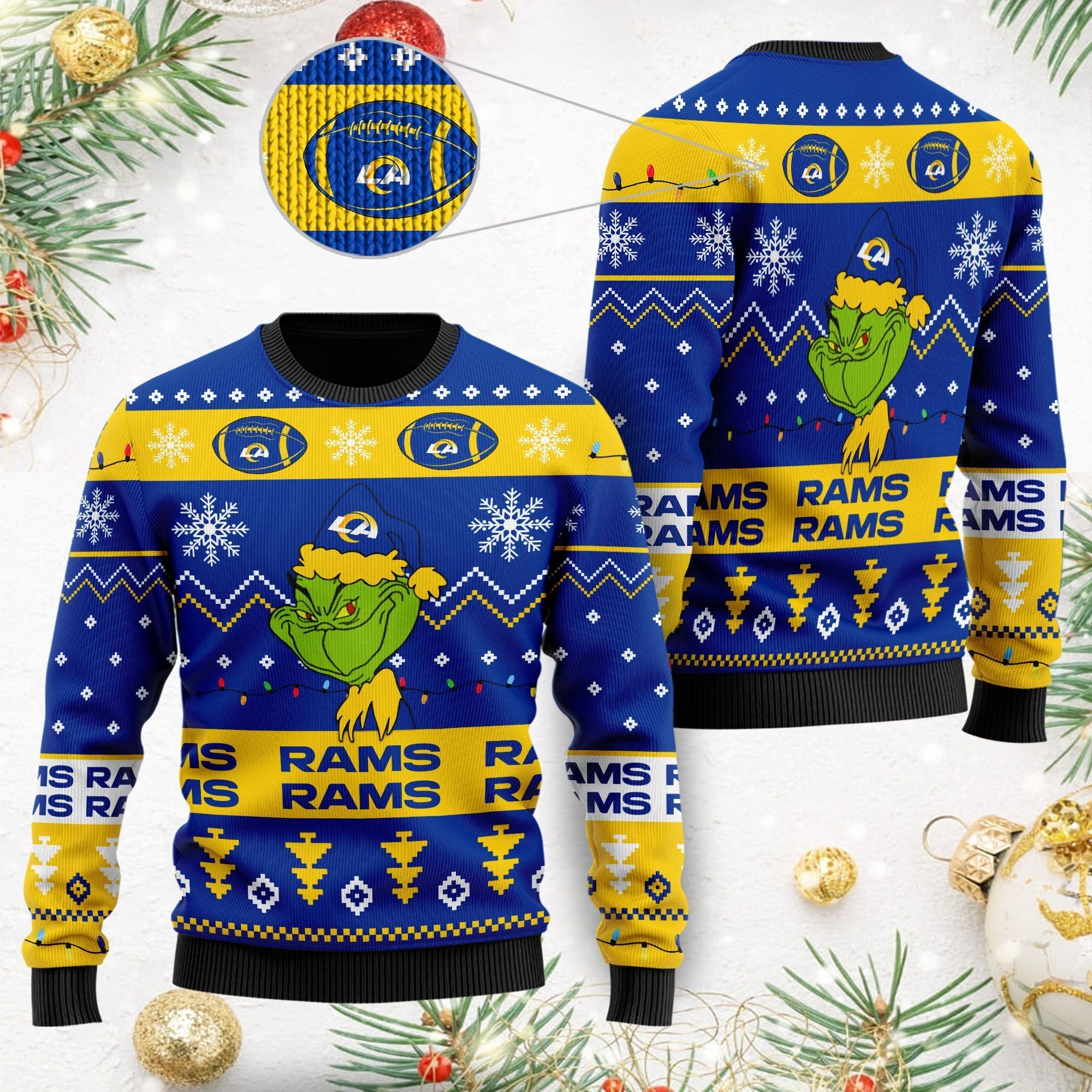 Los Angeles Rams American NFL Football Team Logo Cute Grinch 3D Men And Women Ugly Christmas Sweater For Sport Lovers On Christmas Days