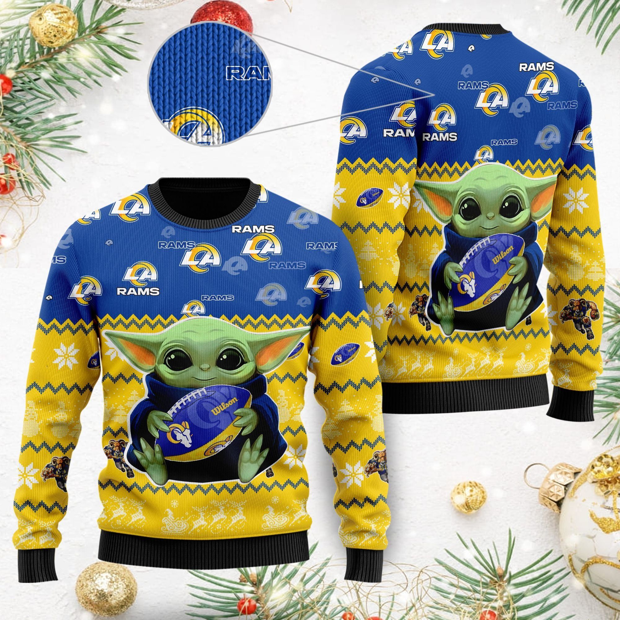 Los Angeles Rams Baby Yoda Ugly Christmas Sweater For American Football Fans