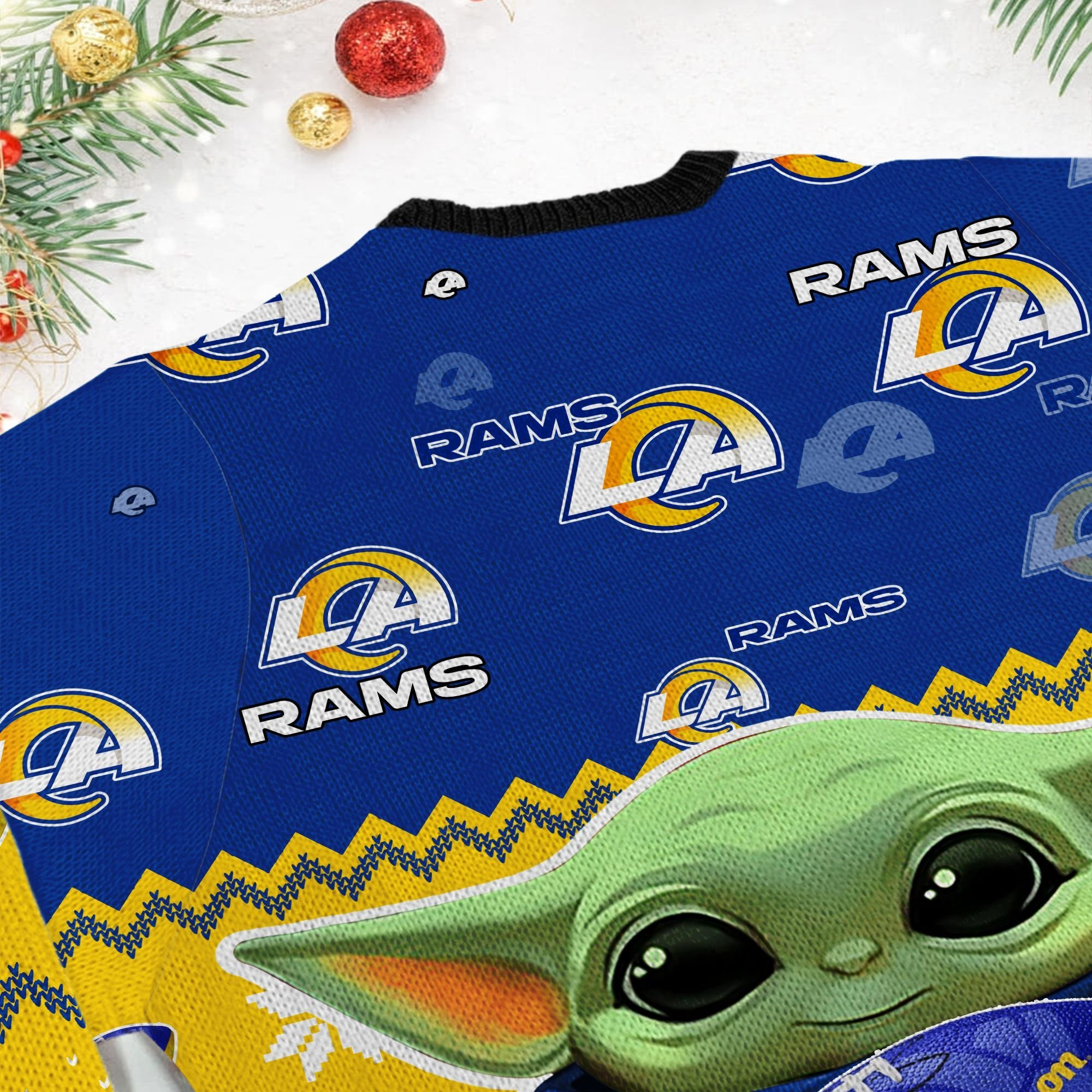 Los Angeles Rams Baby Yoda Ugly Christmas Sweater, Perfect Holiday Gift - Image 6