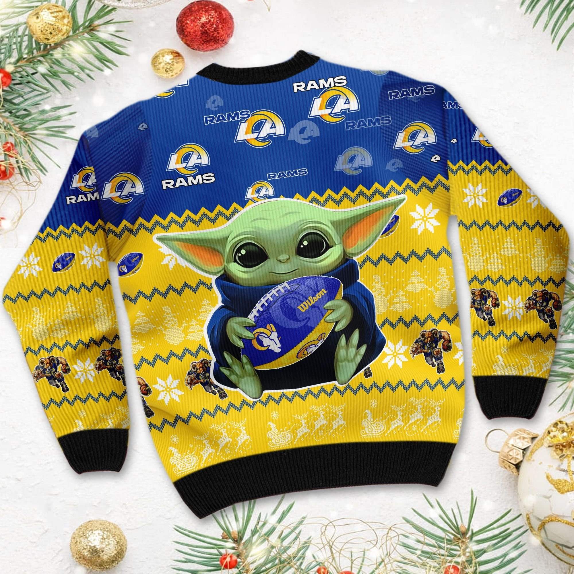 Los Angeles Rams Baby Yoda Ugly Christmas Sweater, Perfect Holiday Gift - Image 4