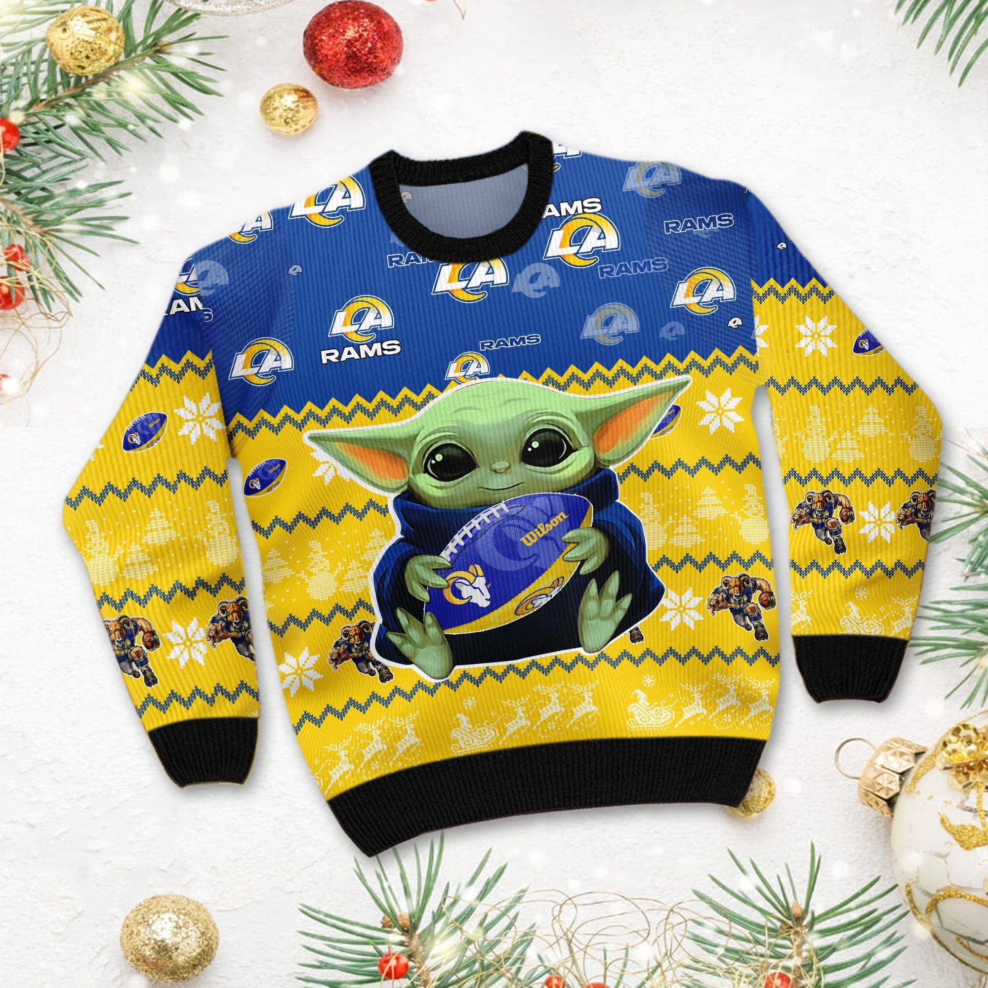 Los Angeles Rams Baby Yoda Ugly Christmas Sweater, Perfect Holiday Gift - Image 3