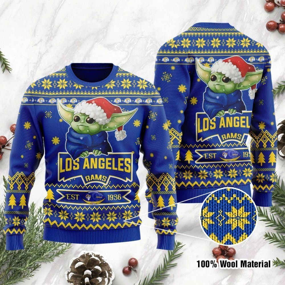 Los Angeles Rams Cute Baby Yoda Grogu Ugly Christmas Sweater Holiday Party Men Women Full Plus Size