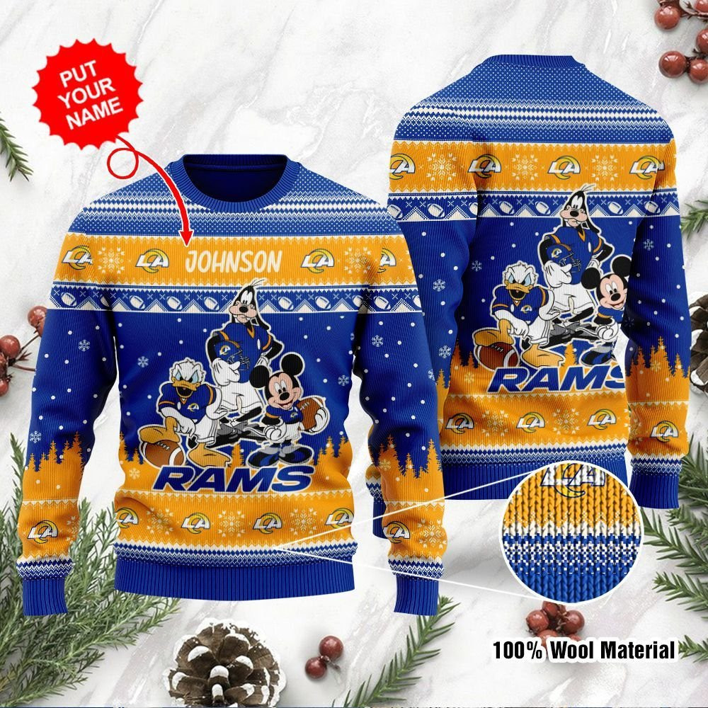 Los Angeles Rams Disney Donald Duck Mickey Mouse Goofy Personalized Ugly Christmas Sweater