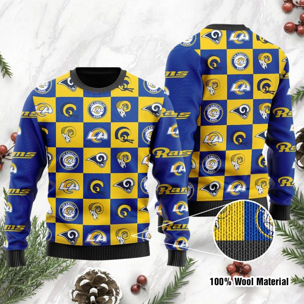 Los Angeles Rams Logo Checkered Flannel Ugly Christmas Sweater, Perfect Holiday Gift