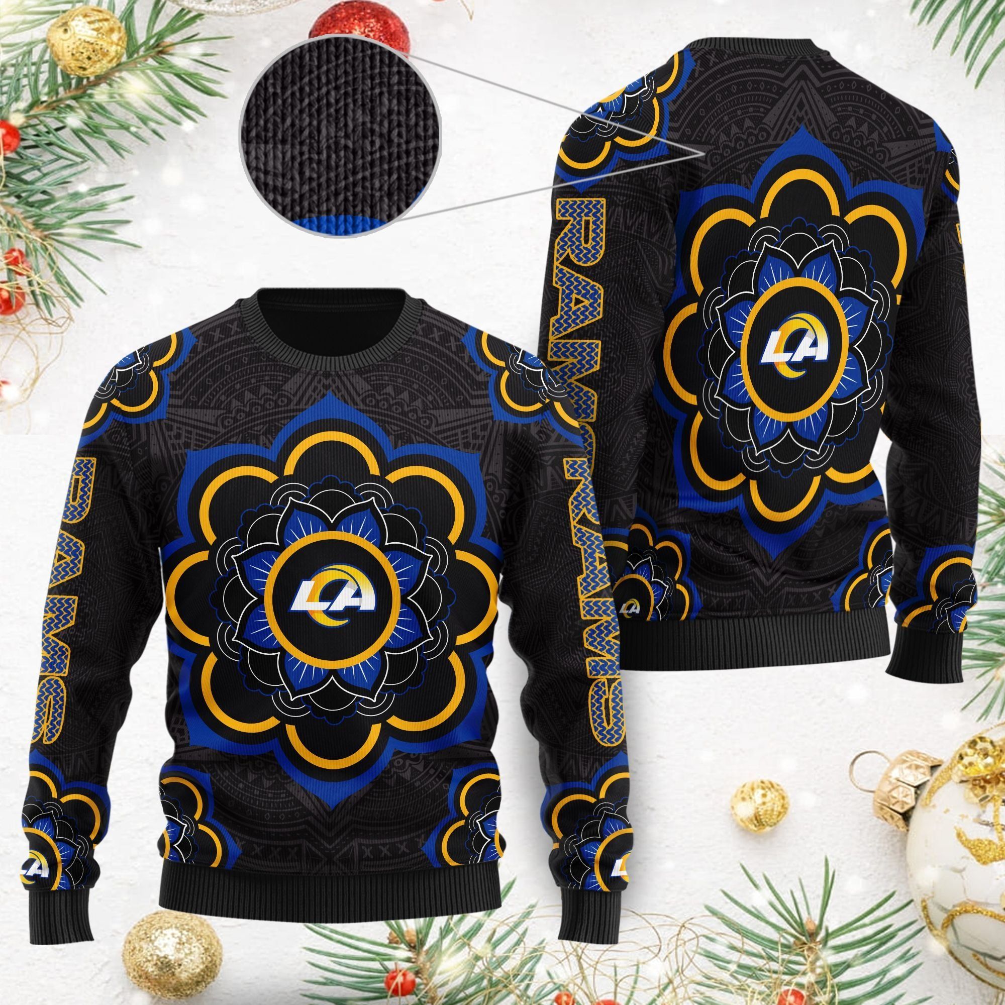 Los Angeles Rams Mandala Logo Ugly Christmas Sweater NFL Football Fans On Xmas