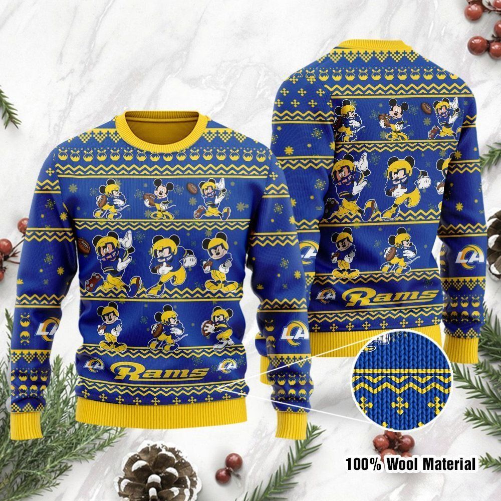 Los Angeles Rams Mickey Mouse Ugly Christmas Sweater Holiday Party Men Women Plus Size
