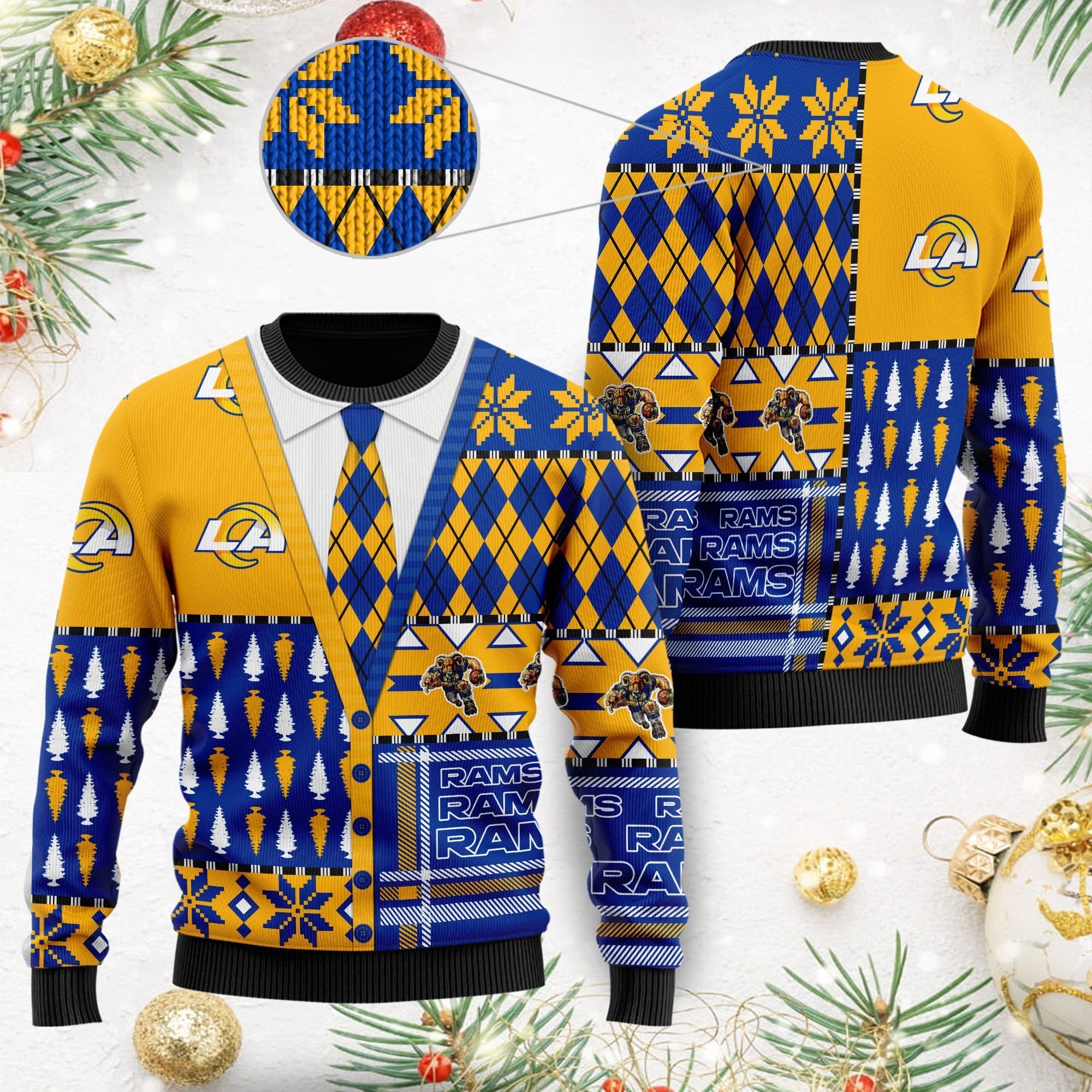 Los Angeles Rams NFL American Football Team Cardigan Style 3D Men And Women Ugly Christmas Sweater For Sport Lovers On Christmas Days
