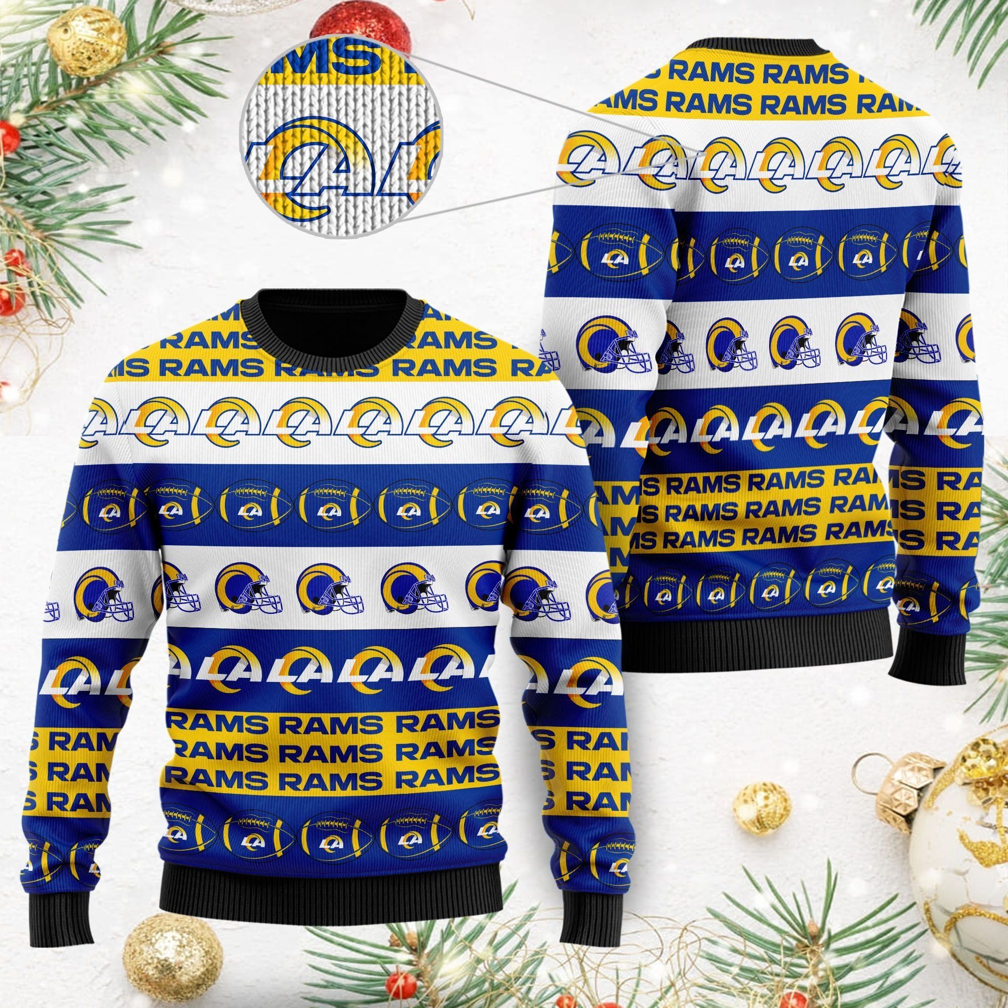 Los Angeles Rams NFL American Football Team Logo Helmet Symbols Men Women Ugly Christmas Sweater